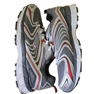 Champion Boys Size 4.5Y Athletic Sneakers Gray Red Silver Running Shoes Gym